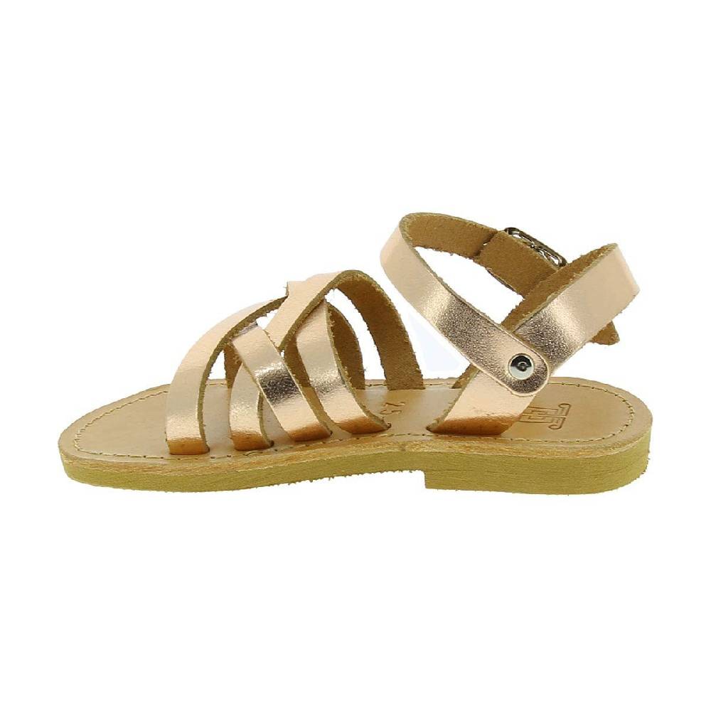 Lartigiano Del Cuoio Sandali intrecciati gladiatore da bambina in pelle di vitello laminata oro rosa chiusura con fibbia In Linea
