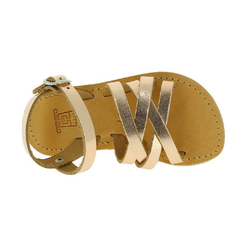 Lartigiano Del Cuoio Sandali intrecciati gladiatore da bambina in pelle di vitello laminata oro rosa chiusura con fibbia In Linea
