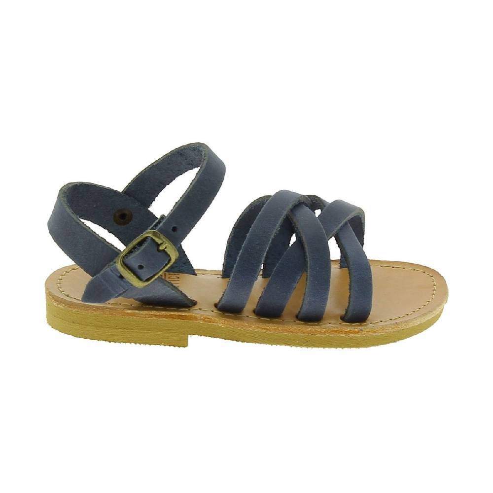 Lartigiano Del Cuoio Sandali intrecciati gladiatore da bambino in pelle nubuck blu chiusura con fibbia Nuovo