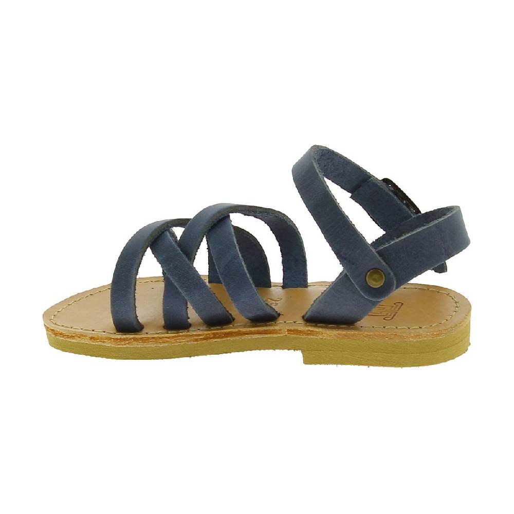 Lartigiano Del Cuoio Sandali intrecciati gladiatore da bambino in pelle nubuck blu chiusura con fibbia Nuovo
