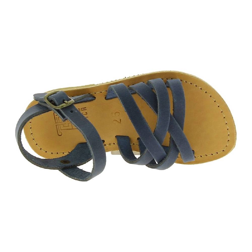 Lartigiano Del Cuoio Sandali intrecciati gladiatore da bambino in pelle nubuck blu chiusura con fibbia Nuovo
