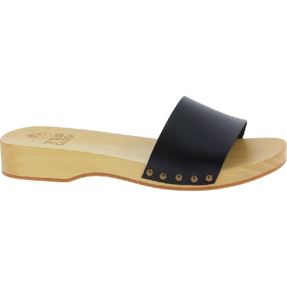 Lartigiano Del Cuoio Zoccoli in legno artigianali da uomo con fascia in pelle nera Shopping Online