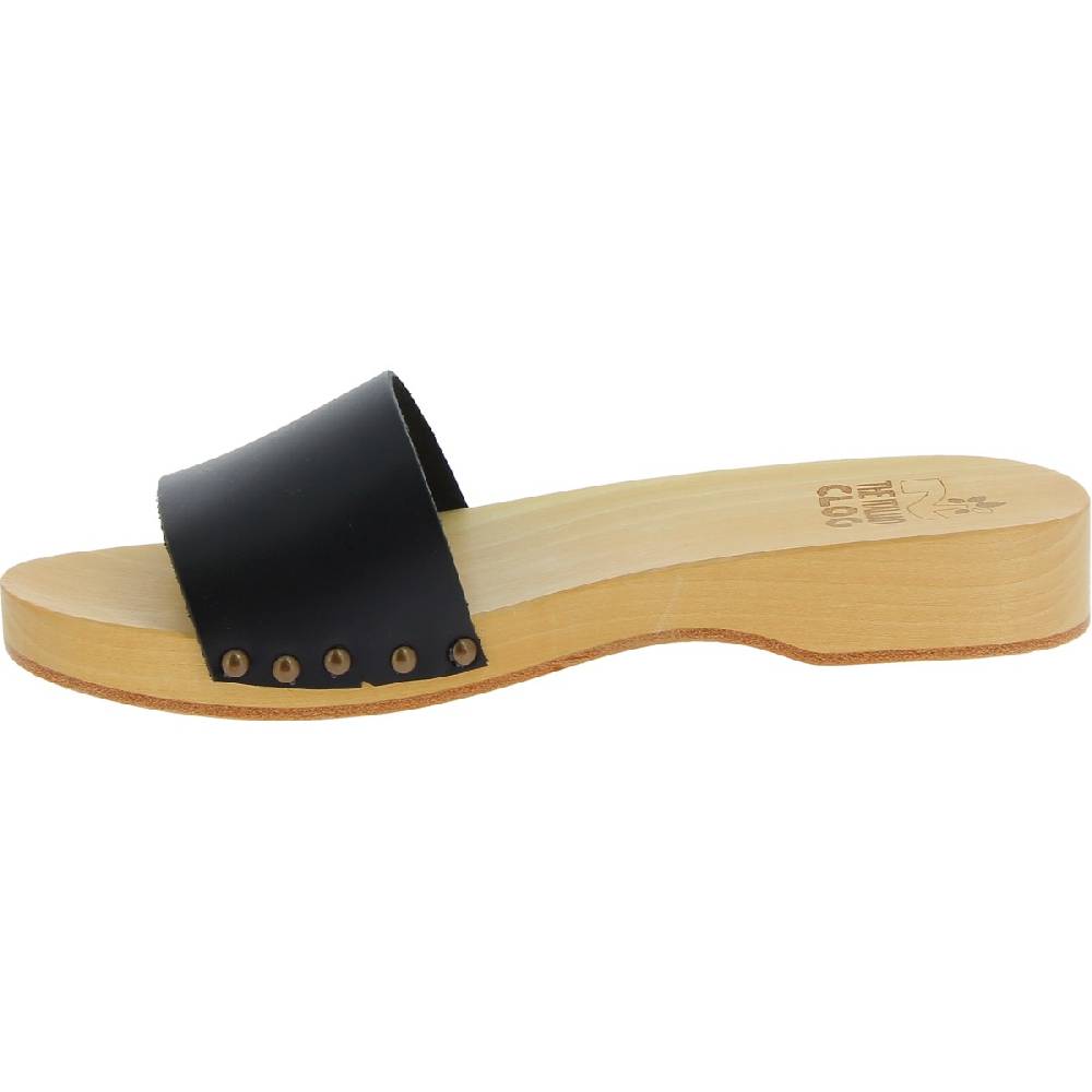 Lartigiano Del Cuoio Zoccoli in legno artigianali da uomo con fascia in pelle nera Shopping Online