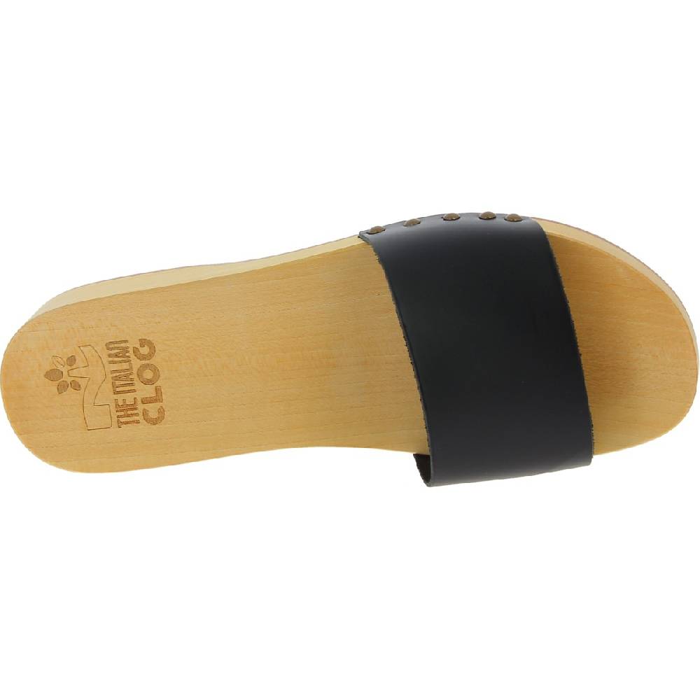 Lartigiano Del Cuoio Zoccoli in legno artigianali da uomo con fascia in pelle nera Shopping Online