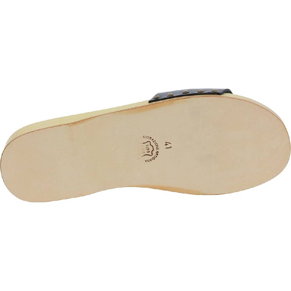 Lartigiano Del Cuoio Zoccoli in legno artigianali da uomo con fascia in pelle nera Shopping Online