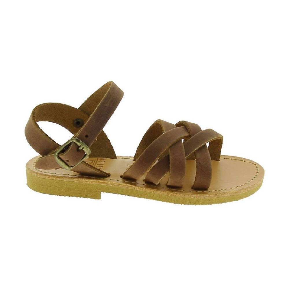 Lartigiano Del Cuoio Sandali intrecciati gladiatore da bambino in pelle nubuck marrone chiusura con fibbia Shopping Online