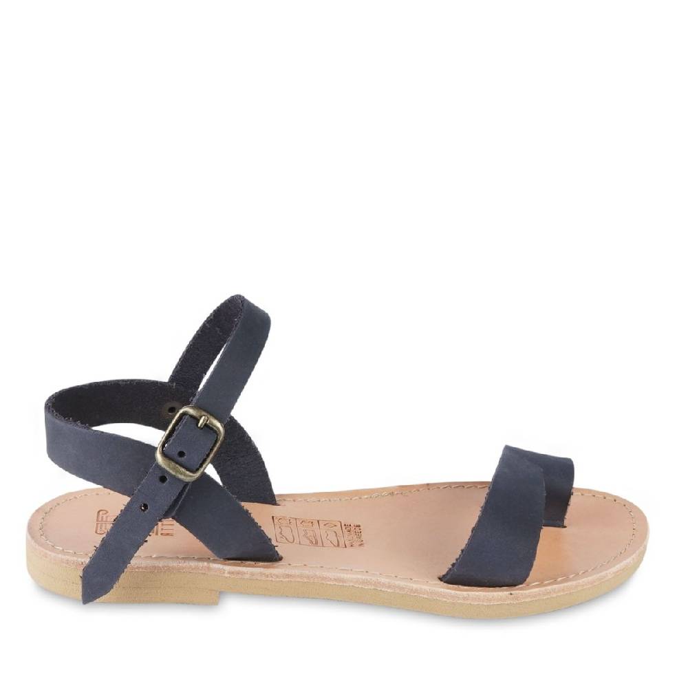 Lartigiano Del Cuoio Sandali infradito da bambino in pelle nubuk blu chiusura con fibbia Offerta