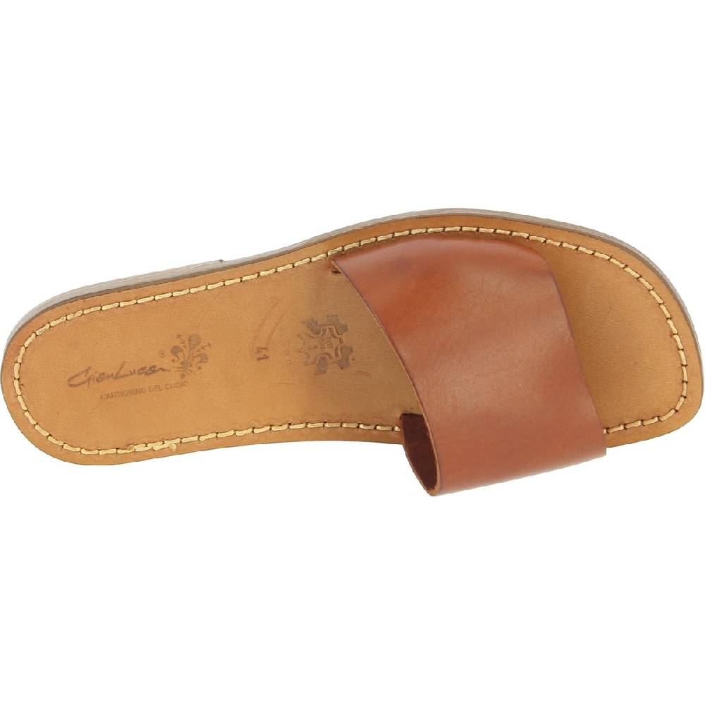 Lartigiano Del Cuoio Ciabatte da uomo in pelle di vitello color cuoio artigianali In Vendita