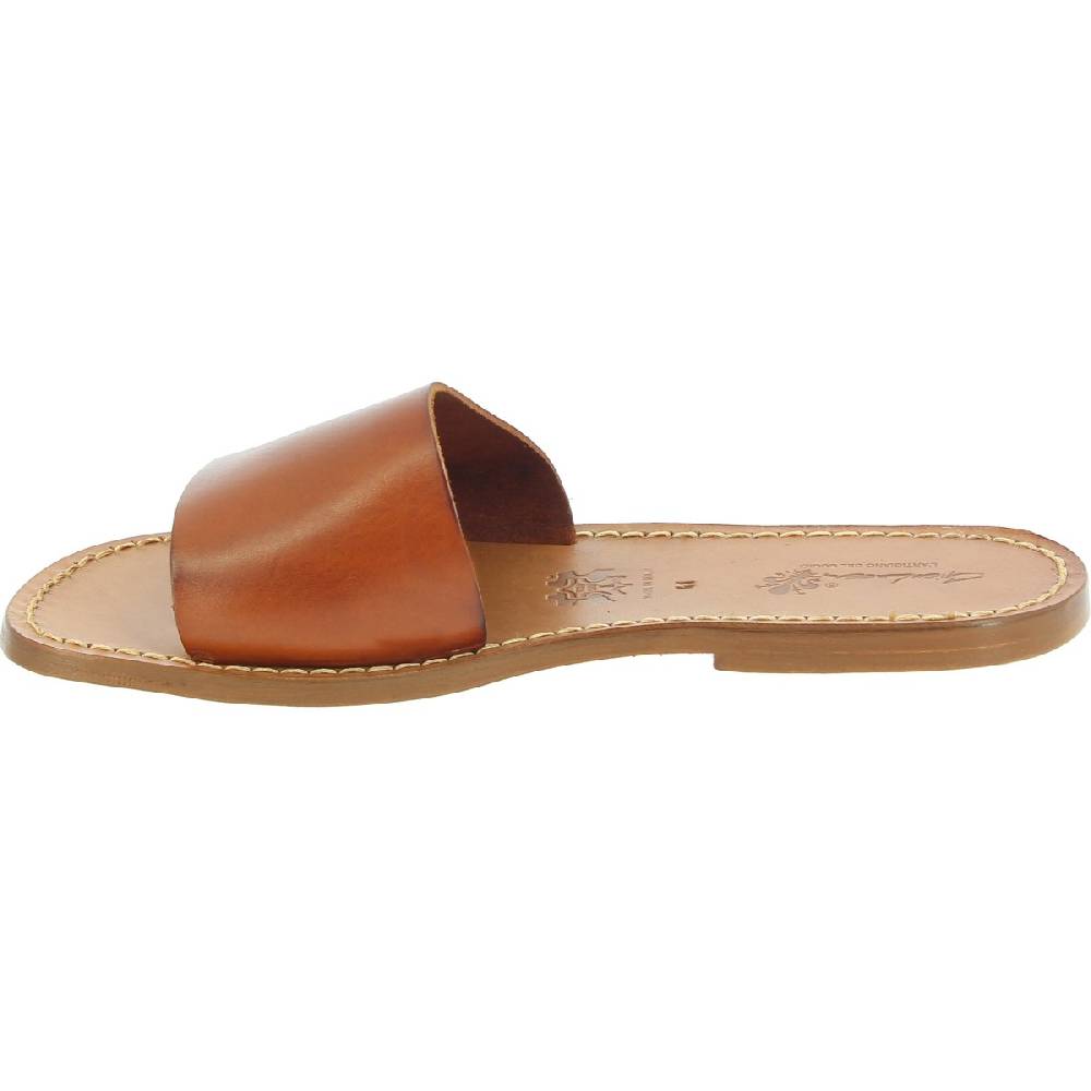 Lartigiano Del Cuoio Ciabatte da uomo in pelle di vitello color cuoio artigianali In Vendita