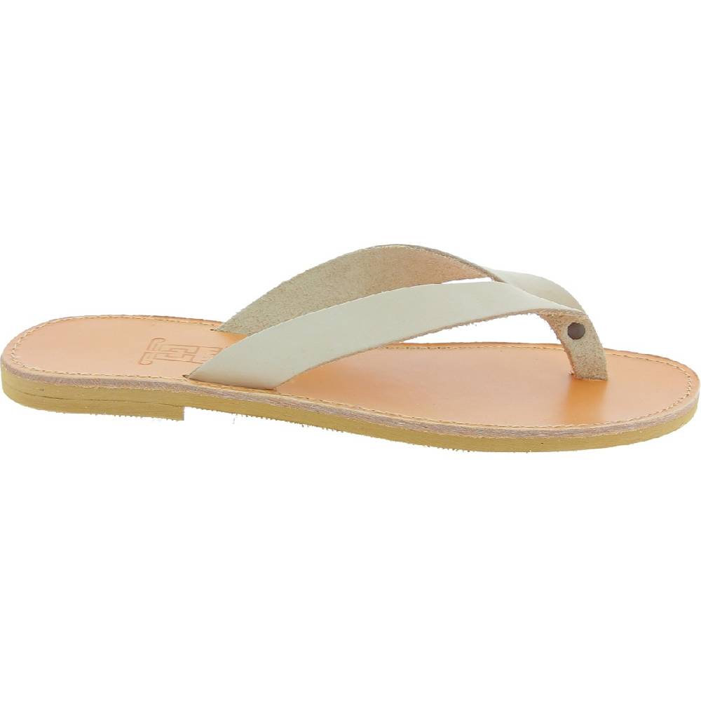 Lartigiano Del Cuoio Sandali infradito slip-on da uomo in pelle nabuk bianco sporco fatti a mano Vendita Economica