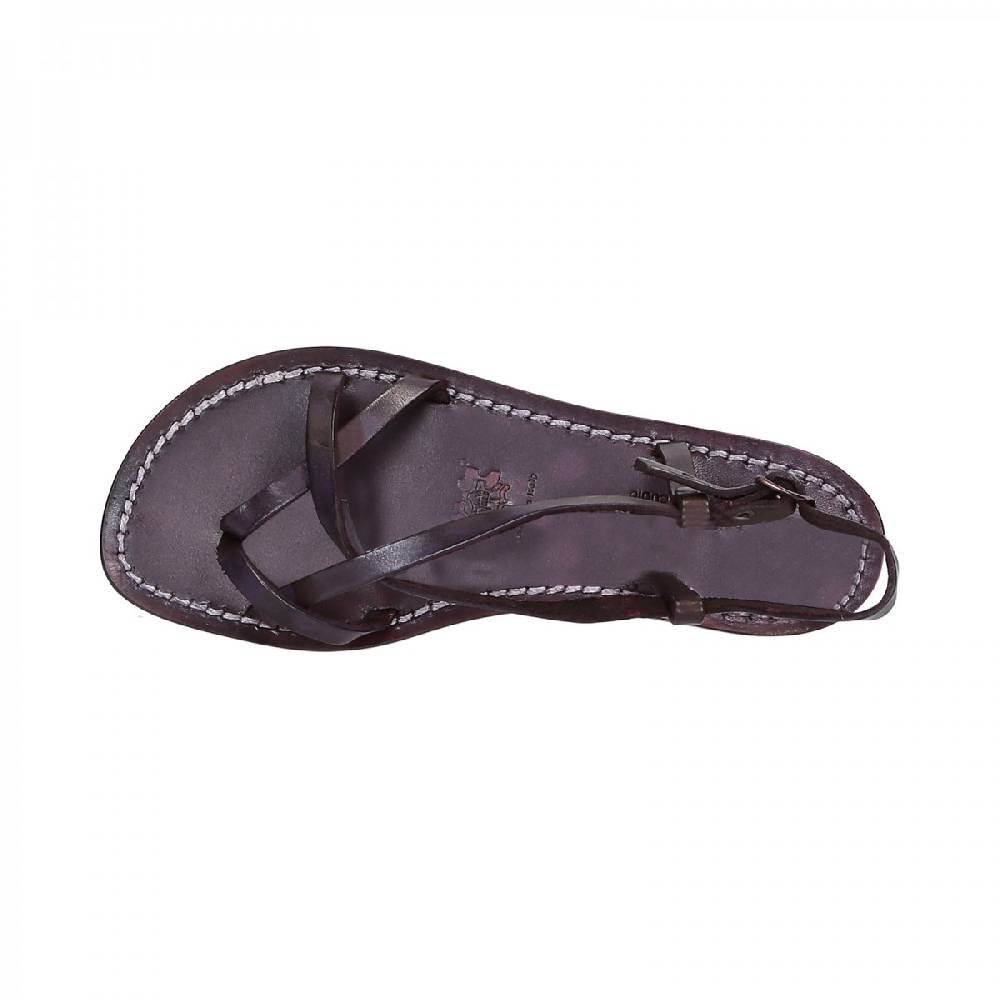 Lartigiano Del Cuoio Sandali cuoio artigianali donna in pelle color prugna Saldi Di Fabbrica