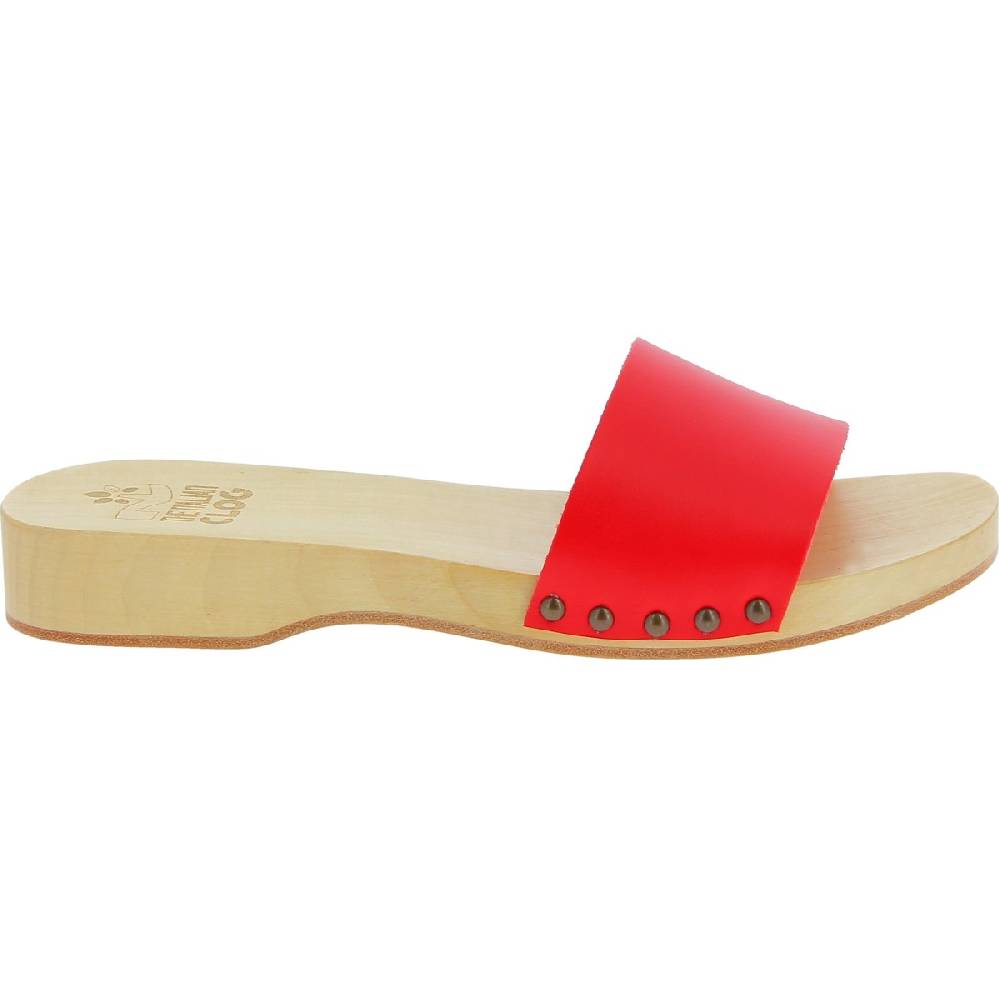 Lartigiano Del Cuoio Zoccoli di legno artigianali da uomo con fascia in pelle rossa Moda
