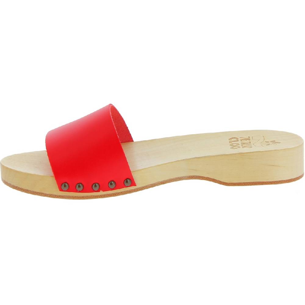 Lartigiano Del Cuoio Zoccoli di legno artigianali da uomo con fascia in pelle rossa Moda