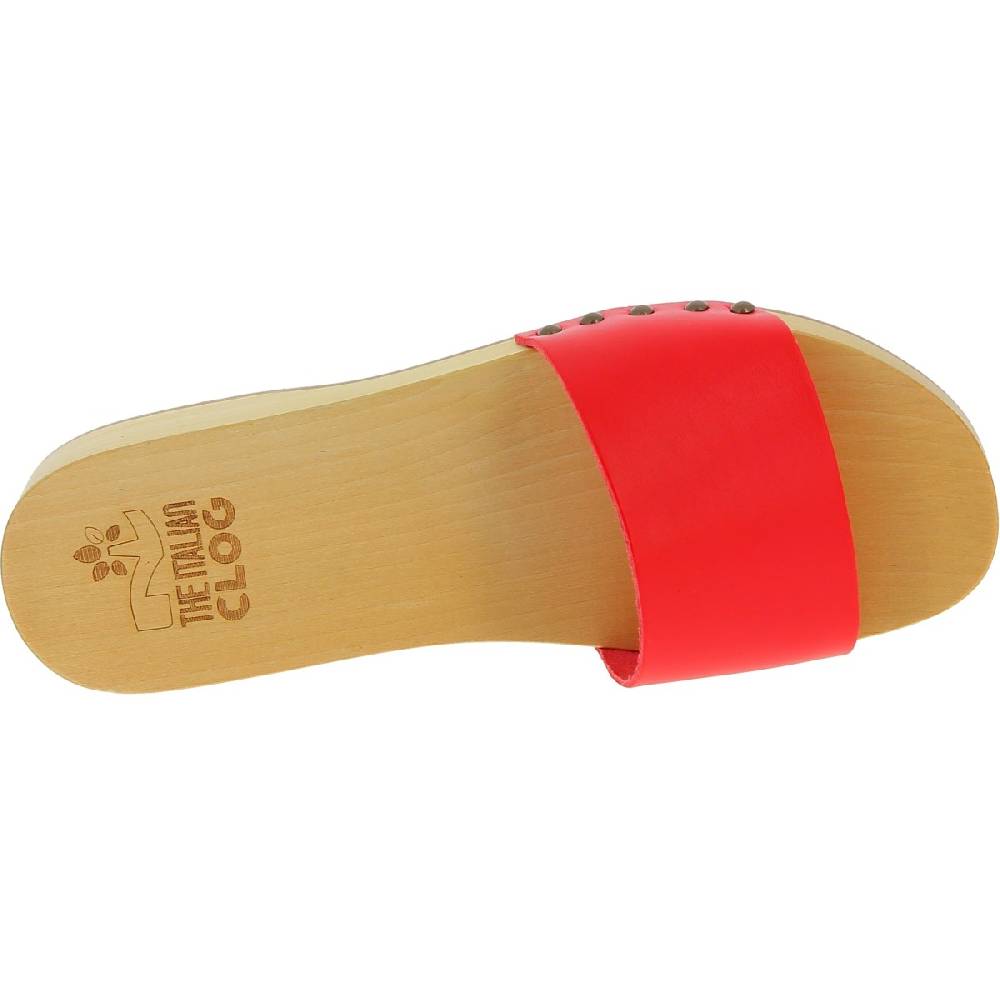 Lartigiano Del Cuoio Zoccoli di legno artigianali da uomo con fascia in pelle rossa Moda