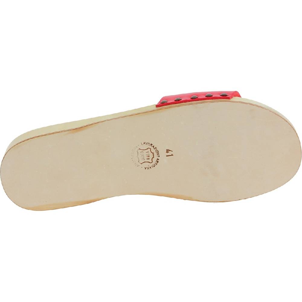 Lartigiano Del Cuoio Zoccoli di legno artigianali da uomo con fascia in pelle rossa Moda