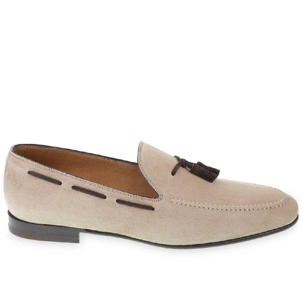 Lartigiano Del Cuoio Mocassino con nappine in pelle di camoscio beige fatto a mano da Fratelli Borgioli In Linea