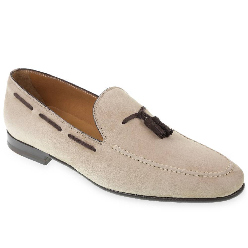 Lartigiano Del Cuoio Mocassino con nappine in pelle di camoscio beige fatto a mano da Fratelli Borgioli In Linea