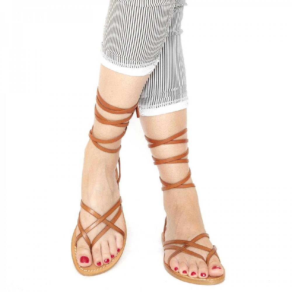 Lartigiano Del Cuoio Sandali alla schiava donna artigianali in pelle color cuoio antico Pezzi Unici