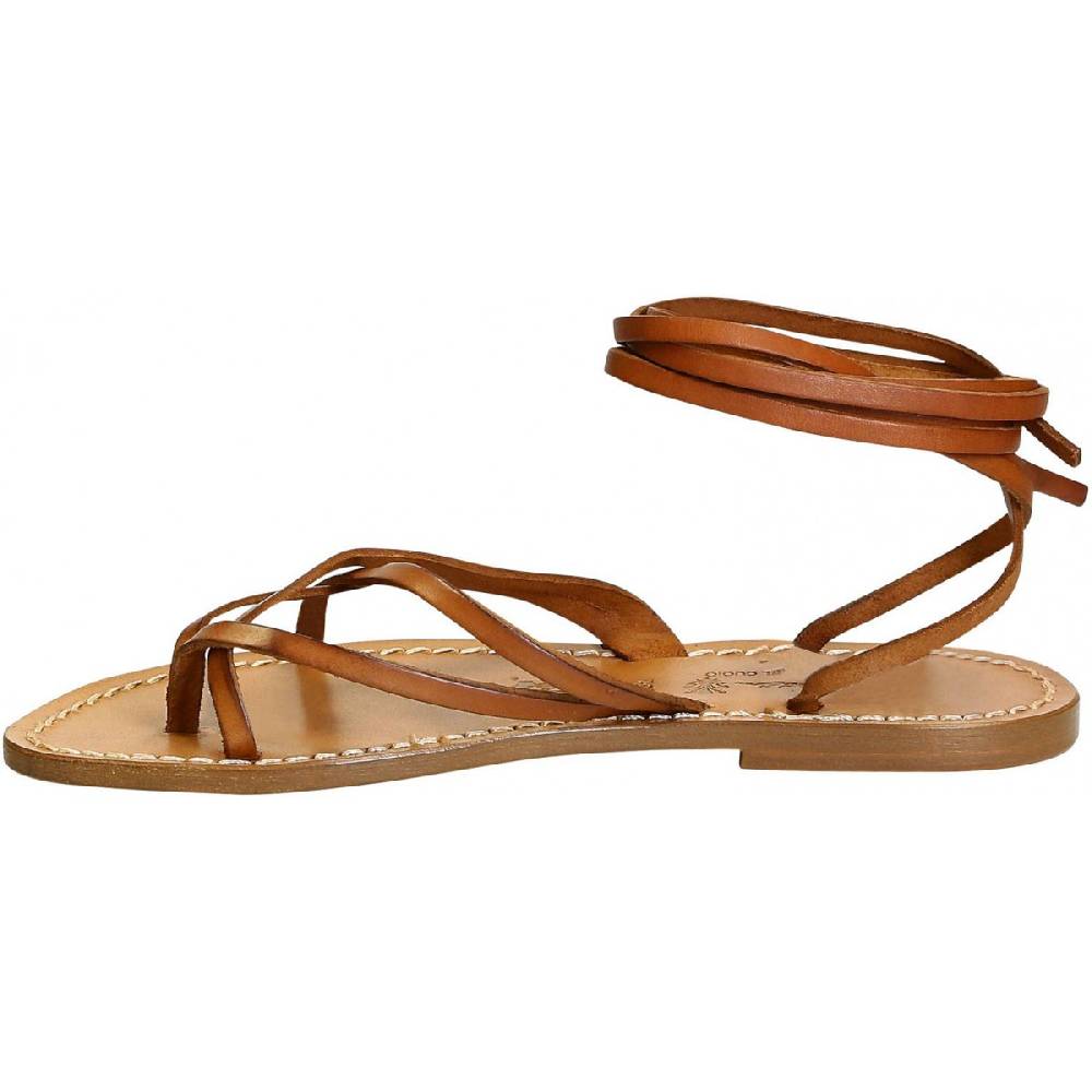 Lartigiano Del Cuoio Sandali alla schiava donna artigianali in pelle color cuoio antico Pezzi Unici