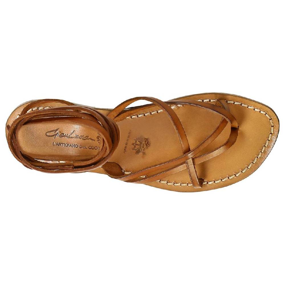 Lartigiano Del Cuoio Sandali alla schiava donna artigianali in pelle color cuoio antico Pezzi Unici