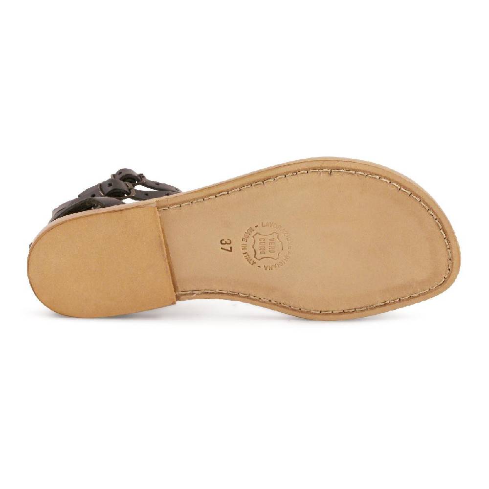 Lartigiano Del Cuoio Sandali gladiatore da donna in pelle nero fatti a mano Affare Del Giorno