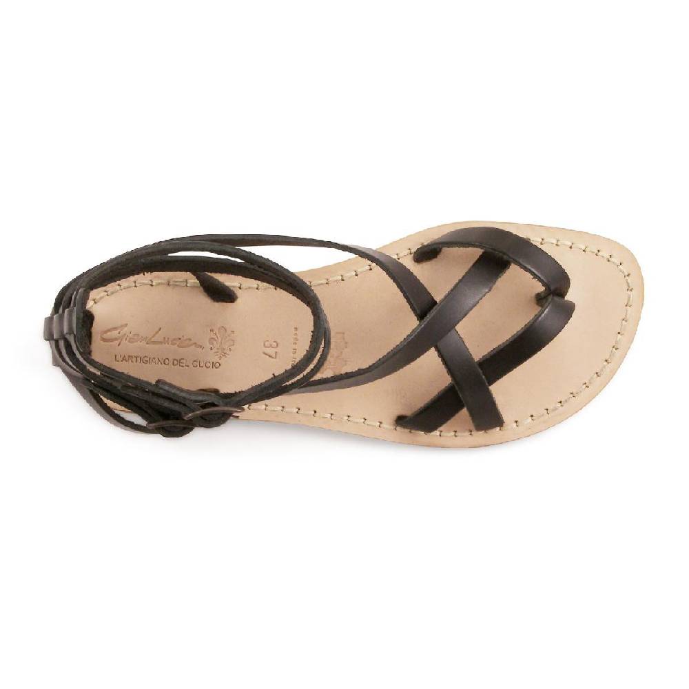Lartigiano Del Cuoio Sandali gladiatore da donna in pelle nero fatti a mano Affare Del Giorno