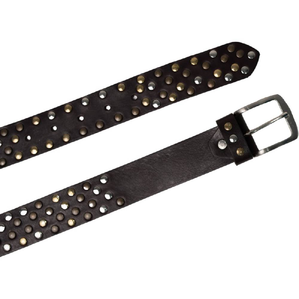 Lartigiano Del Cuoio Cintura borchiata in pelle marrone scuro di 3,5 cm unisex Convenienza