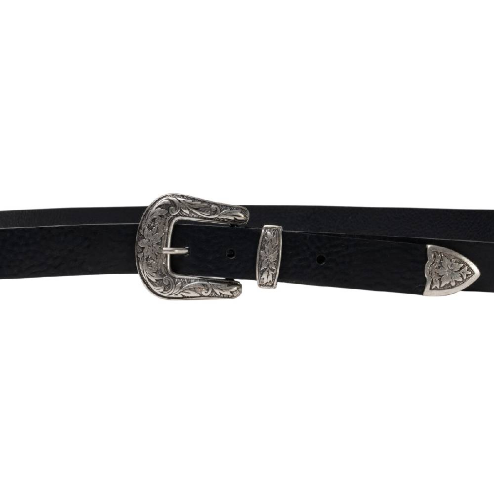 Lartigiano Del Cuoio Cintura western donna in pelle nera con fibbia in metallo Offerta