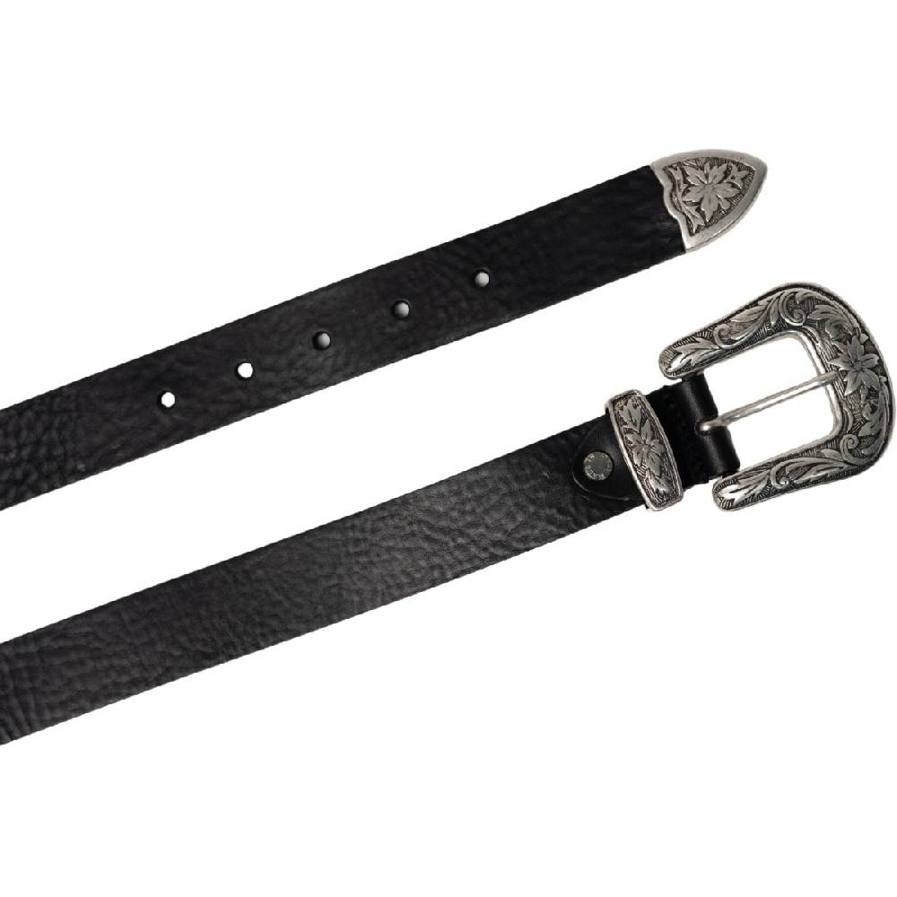 Lartigiano Del Cuoio Cintura western donna in pelle nera con fibbia in metallo Offerta