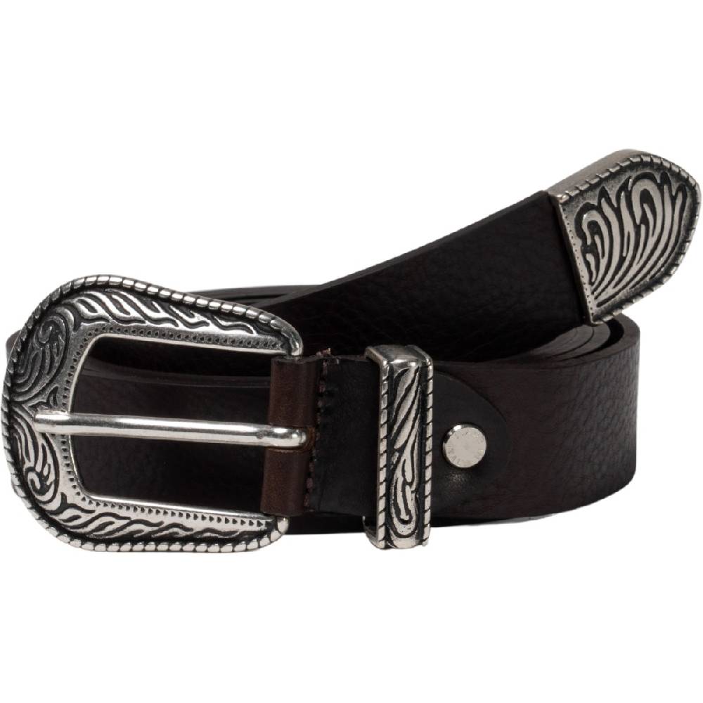 Lartigiano Del Cuoio Cintura western donna in pelle marrone con puntale in metallo inciso Vendite Flash
