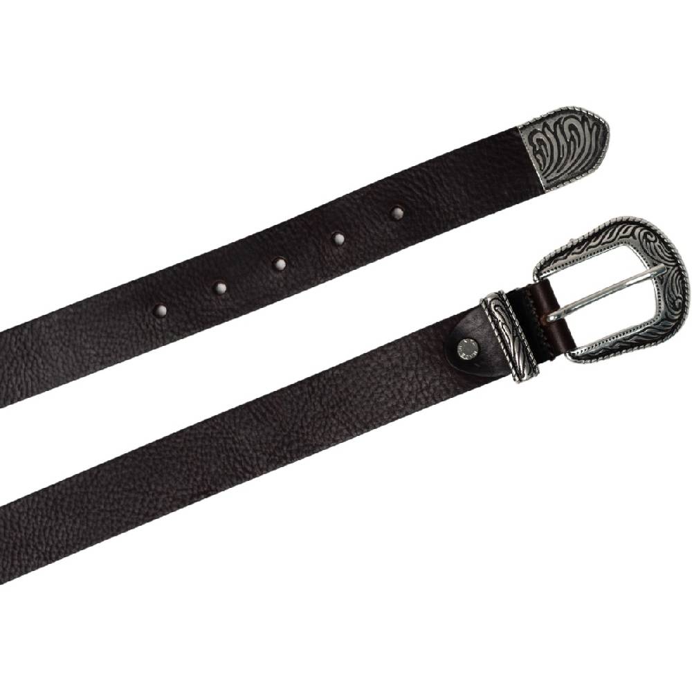 Lartigiano Del Cuoio Cintura western donna in pelle marrone con puntale in metallo inciso Vendite Flash