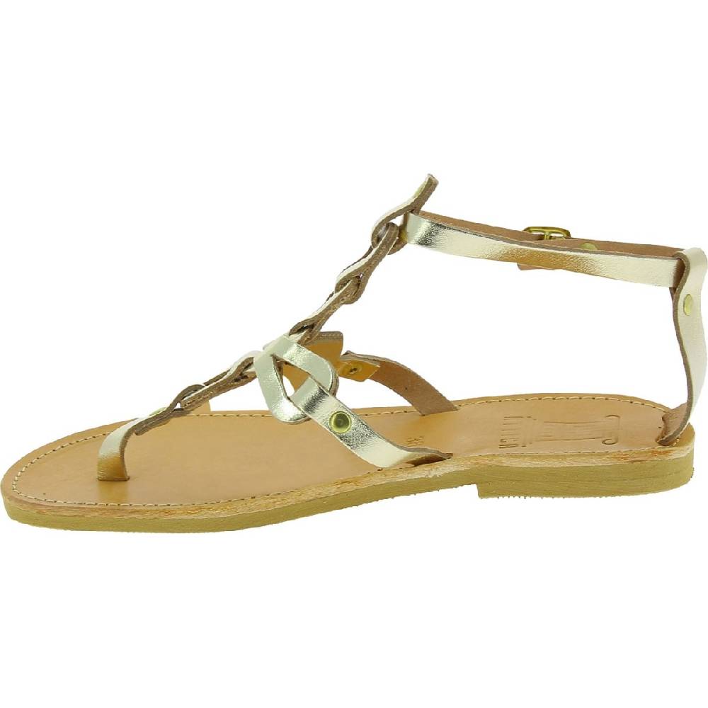 Lartigiano Del Cuoio Sandali infradito da donna con lacci incrociati fatti a mano in pelle di vitello laminata oro Acquista Ora