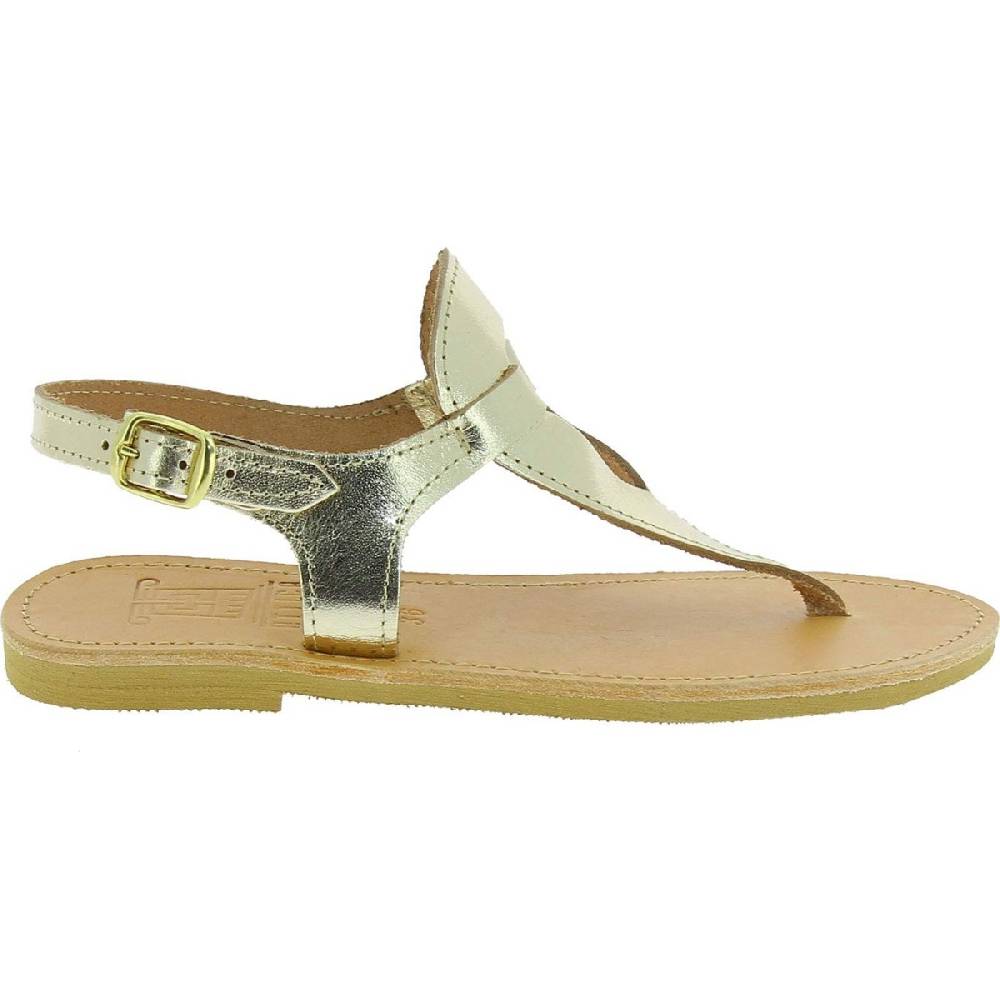 Lartigiano Del Cuoio Sandali infradito a goccia da donna fatti a mano in pelle di vitello laminata oro Shopping Online