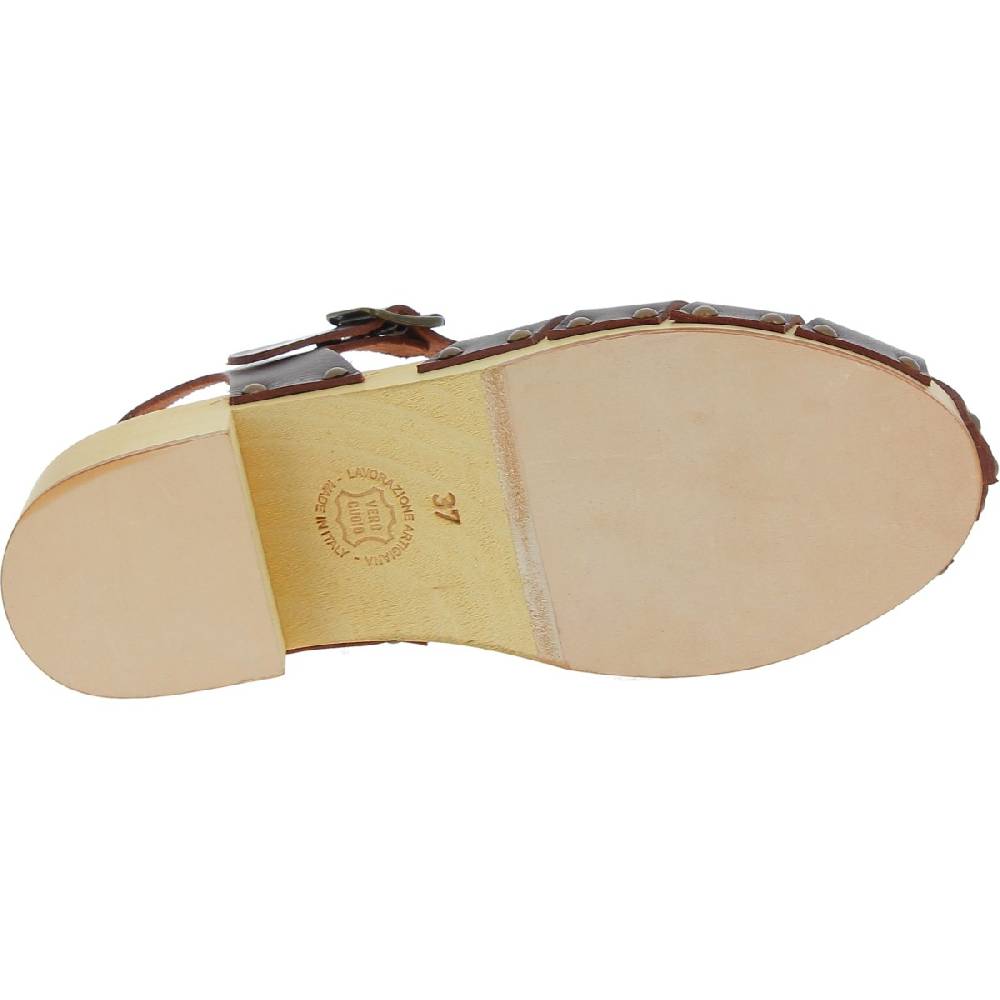Lartigiano Del Cuoio Zoccoli donna artigianali in legno con tomaia a gabbia in pelle testa di moro Trasporto libero internazionale