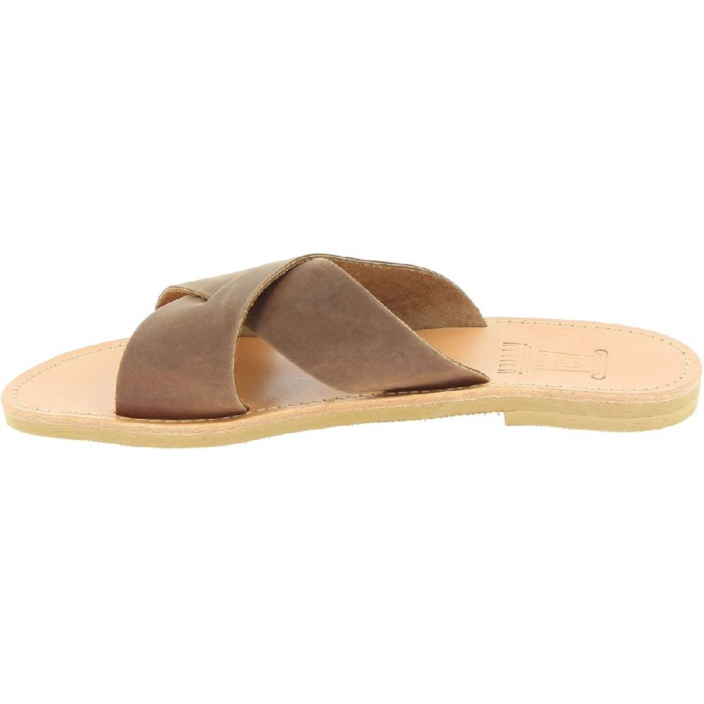 Lartigiano Del Cuoio Sandali ciabatte da uomo con fasce incrociate in pelle nubuk testa di moro Vendita Economica