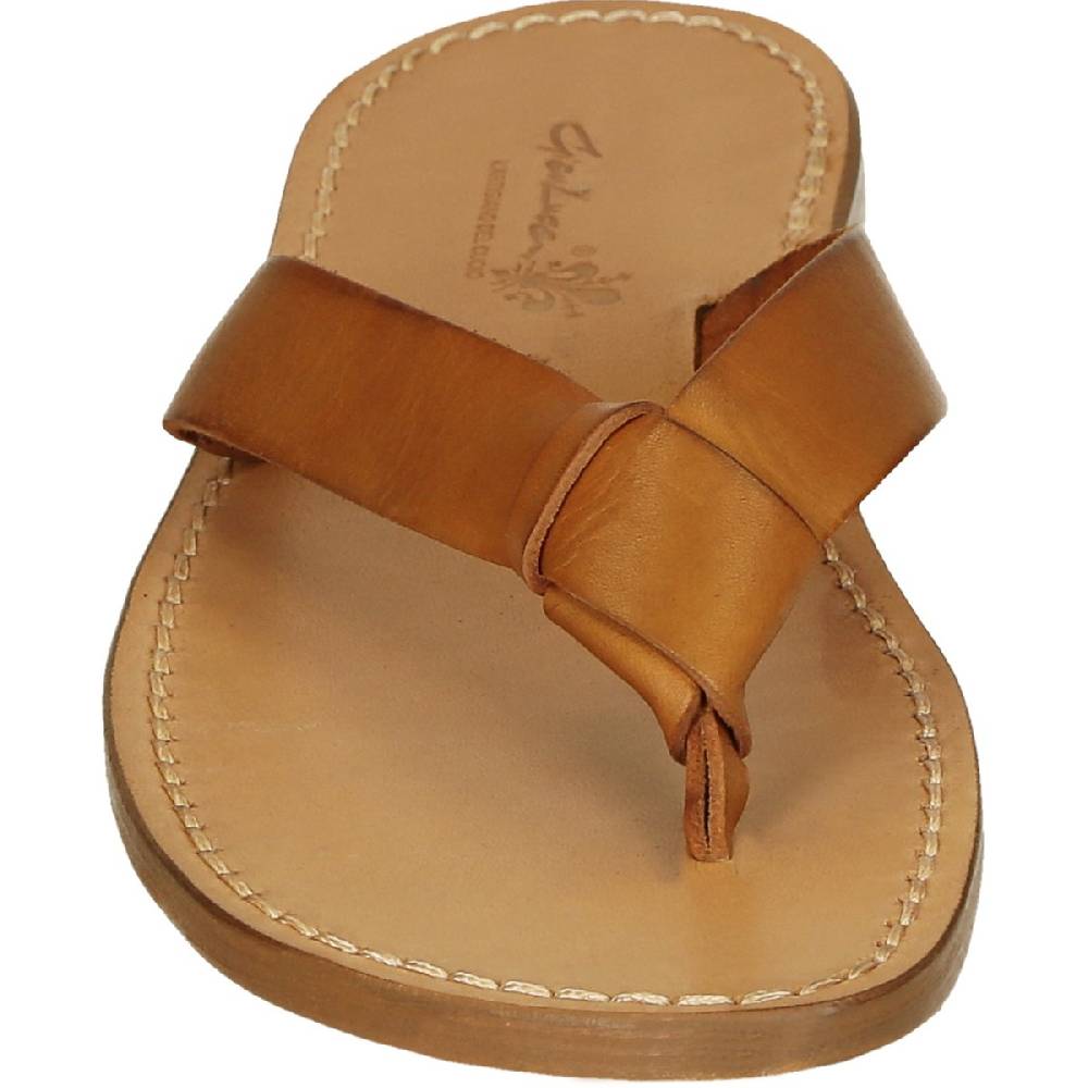 Lartigiano Del Cuoio Ciabatte infradito uomo in pelle color cuoio fatti a mano In Saldo