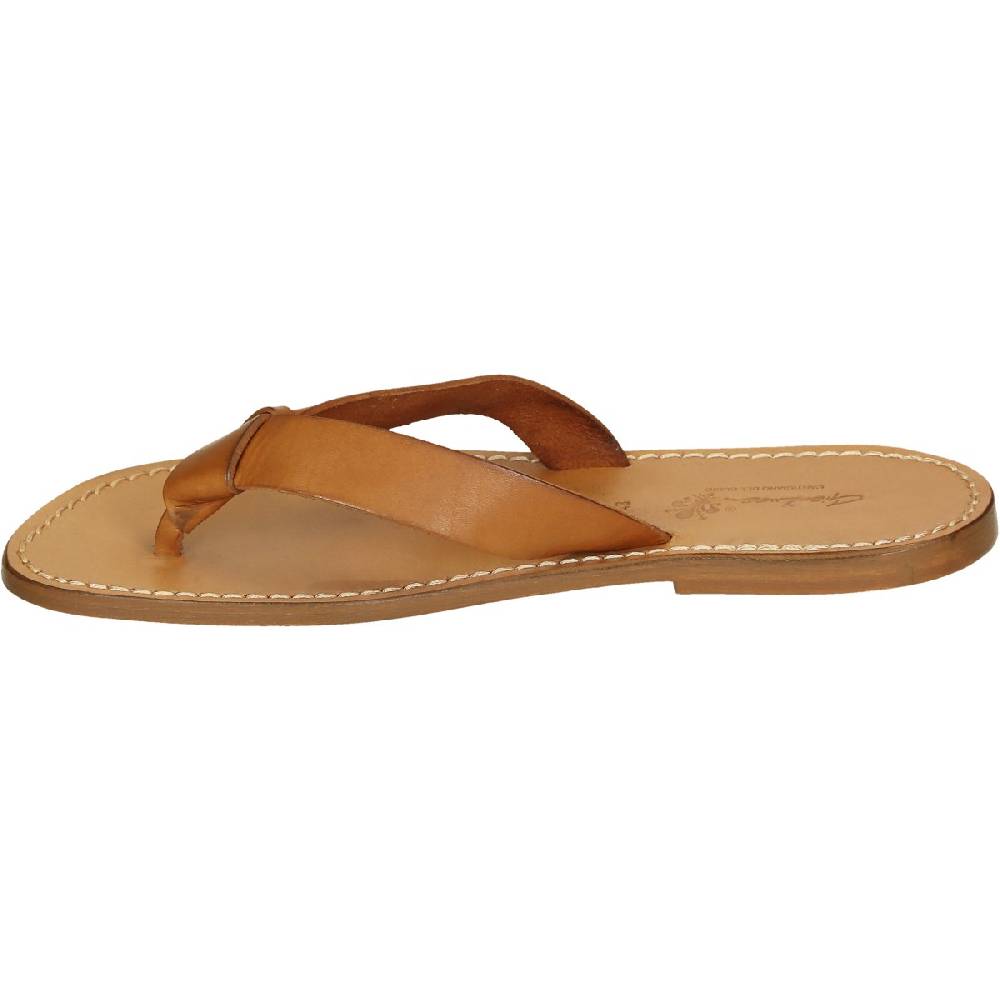 Lartigiano Del Cuoio Ciabatte infradito uomo in pelle color cuoio fatti a mano In Saldo
