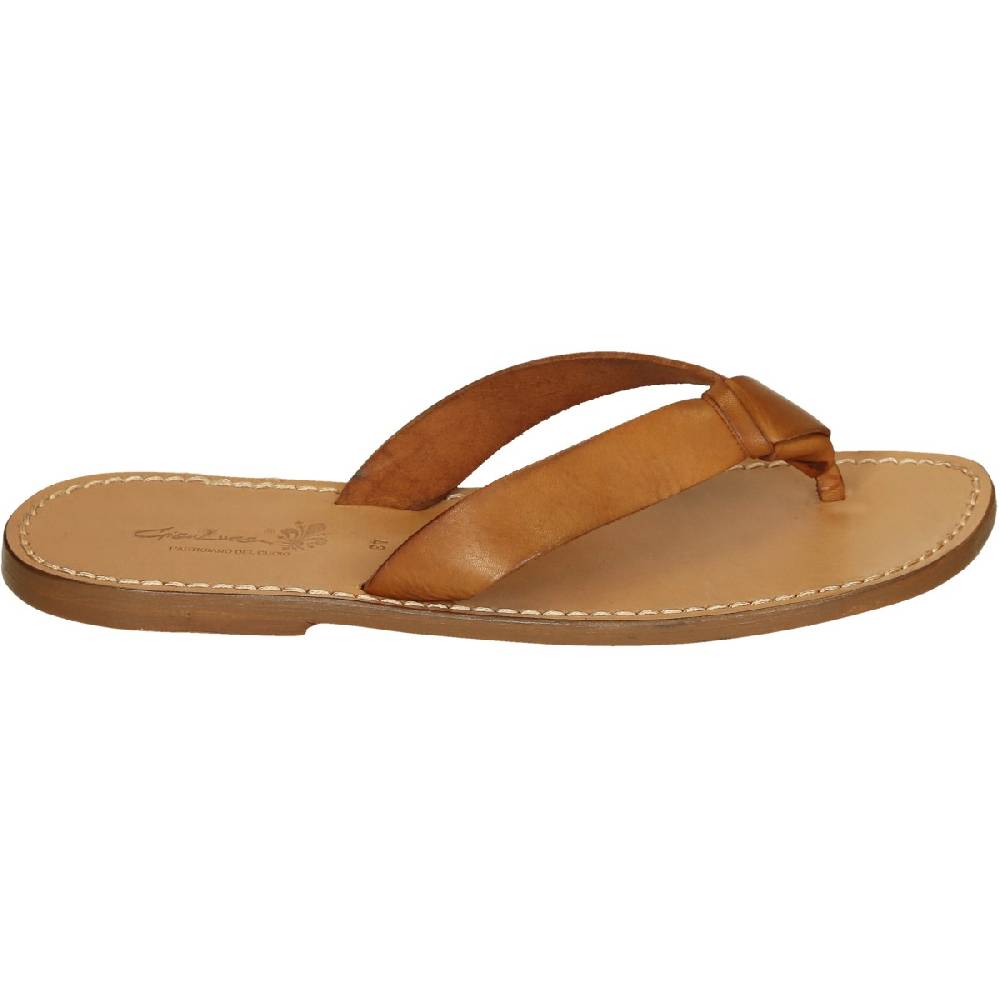 Lartigiano Del Cuoio Ciabatte infradito uomo in pelle color cuoio fatti a mano In Saldo