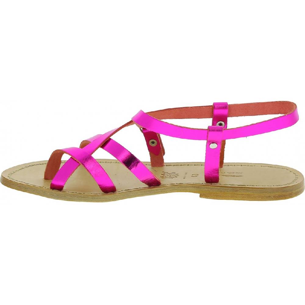 Lartigiano Del Cuoio Sandali bassi alla schiava fatti a mano in pelle laminata fucsia Negozi Online