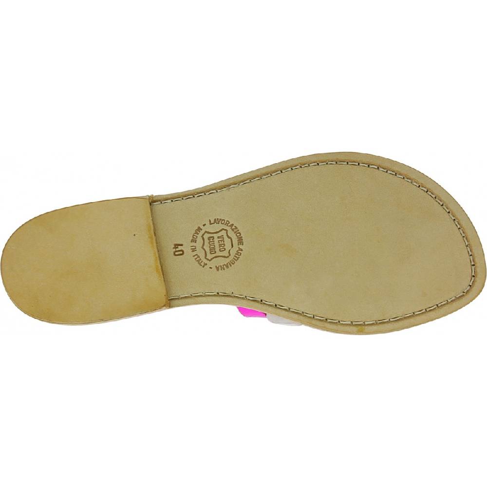 Lartigiano Del Cuoio Sandali bassi alla schiava fatti a mano in pelle laminata fucsia Negozi Online