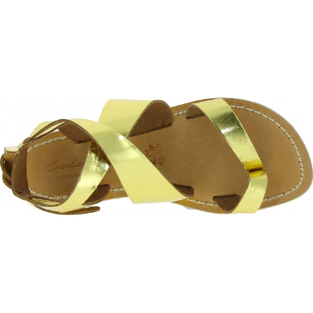 Lartigiano Del Cuoio Sandali donna fatti a mano in pelle laminata colore oro Acquista Ora
