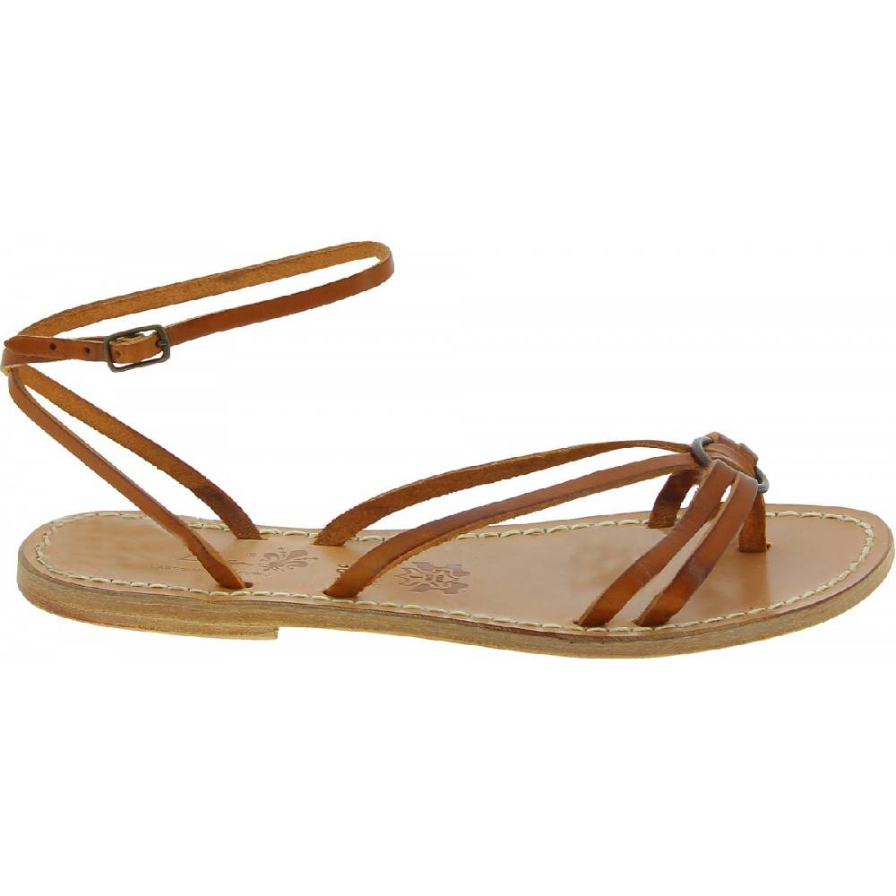 Lartigiano Del Cuoio Sandali infradito in pelle color cuoio da donna fatti a mano Consegna Veloce
