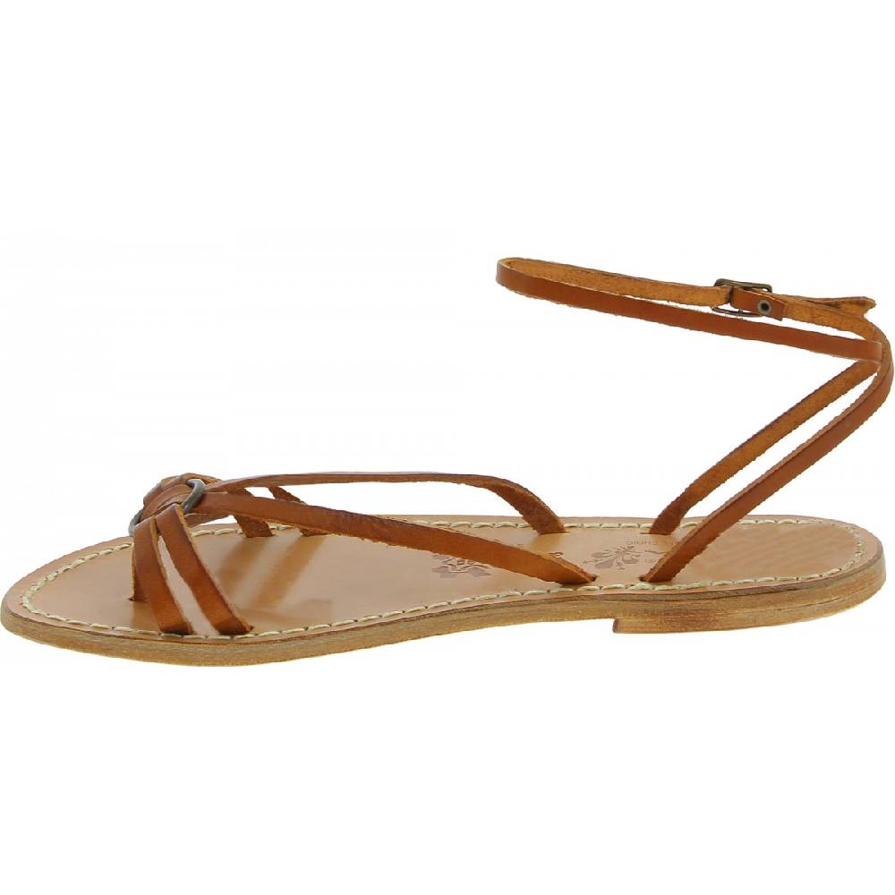 Lartigiano Del Cuoio Sandali infradito in pelle color cuoio da donna fatti a mano Consegna Veloce