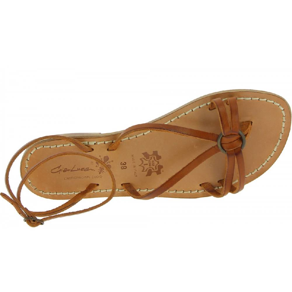 Lartigiano Del Cuoio Sandali infradito in pelle color cuoio da donna fatti a mano Consegna Veloce