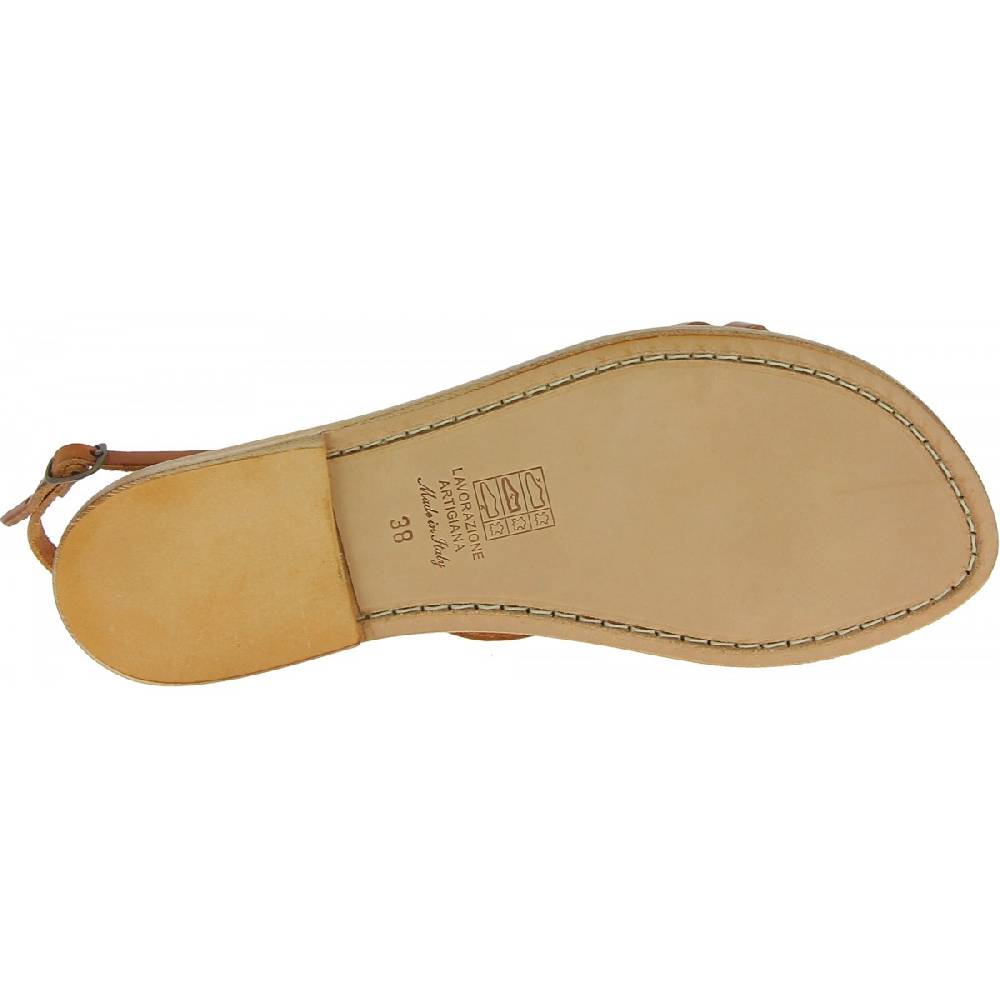 Lartigiano Del Cuoio Sandali infradito in pelle color cuoio da donna fatti a mano Consegna Veloce