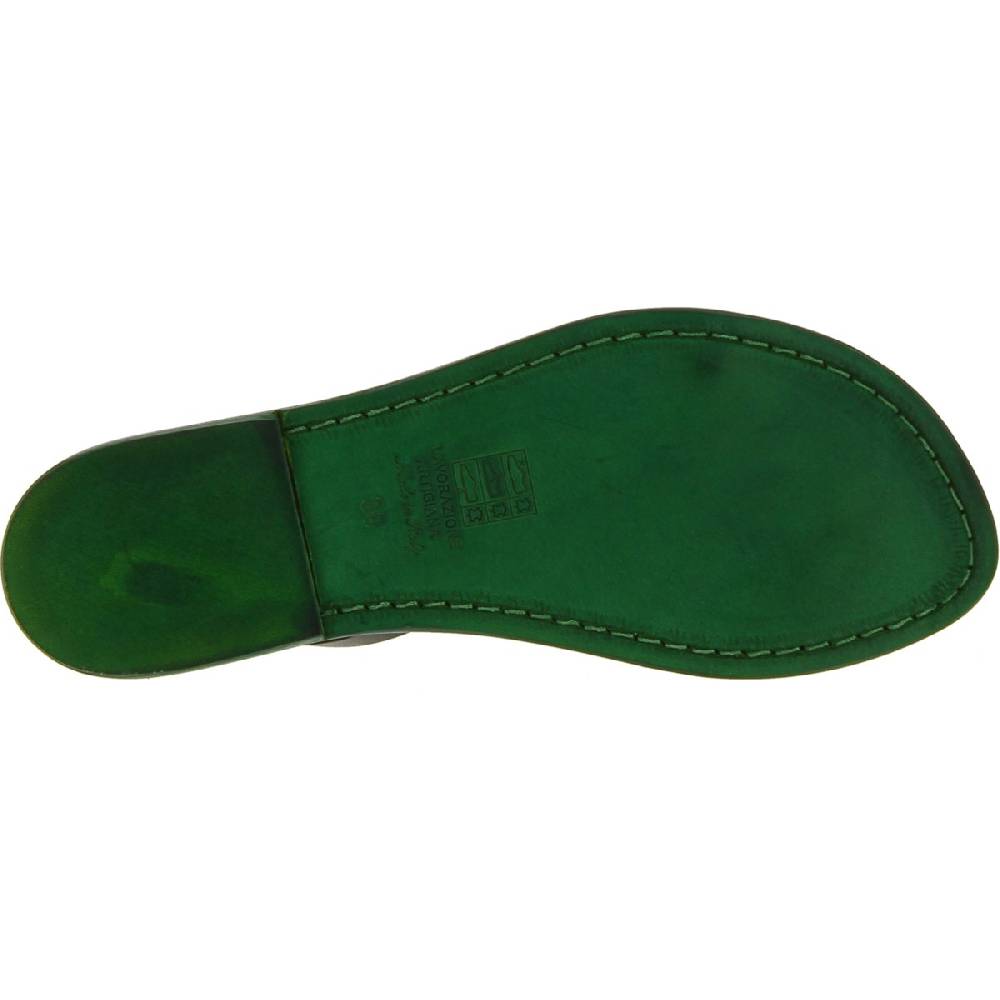 Lartigiano Del Cuoio Sandali infradito da donna artigianali in pelle verde Prezzo Ridotto