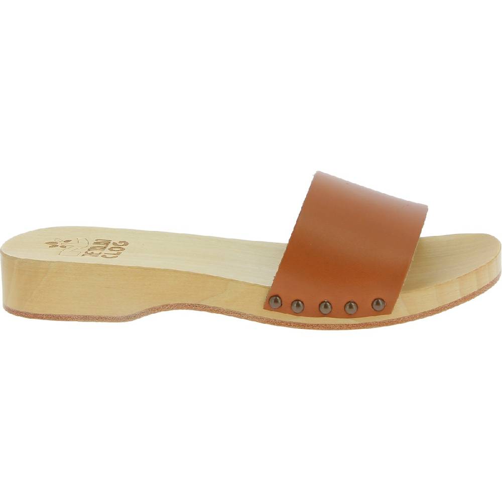 Lartigiano Del Cuoio Zoccoli in legno da uomo con fascia in pelle color cuoio Acquista Ora