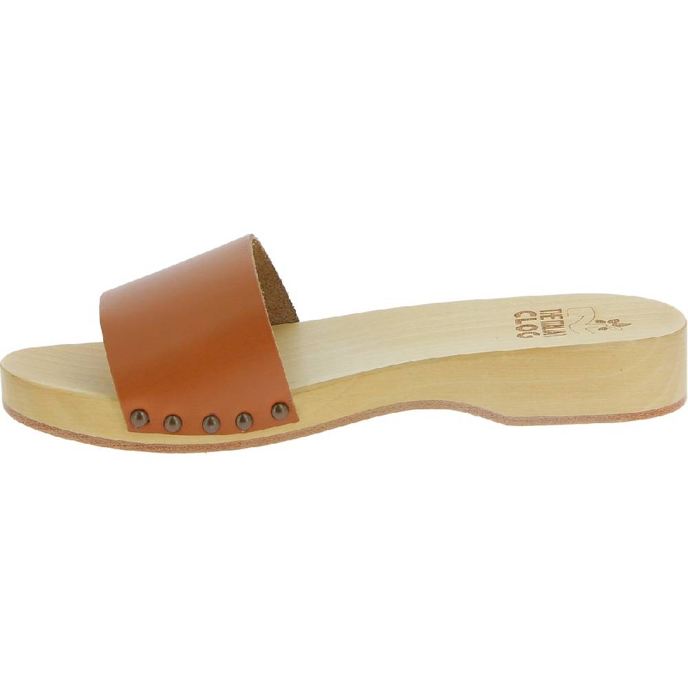 Lartigiano Del Cuoio Zoccoli in legno da uomo con fascia in pelle color cuoio Acquista Ora
