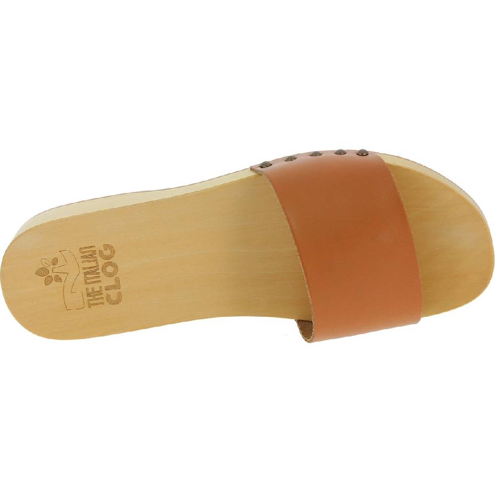 Lartigiano Del Cuoio Zoccoli in legno da uomo con fascia in pelle color cuoio Acquista Ora