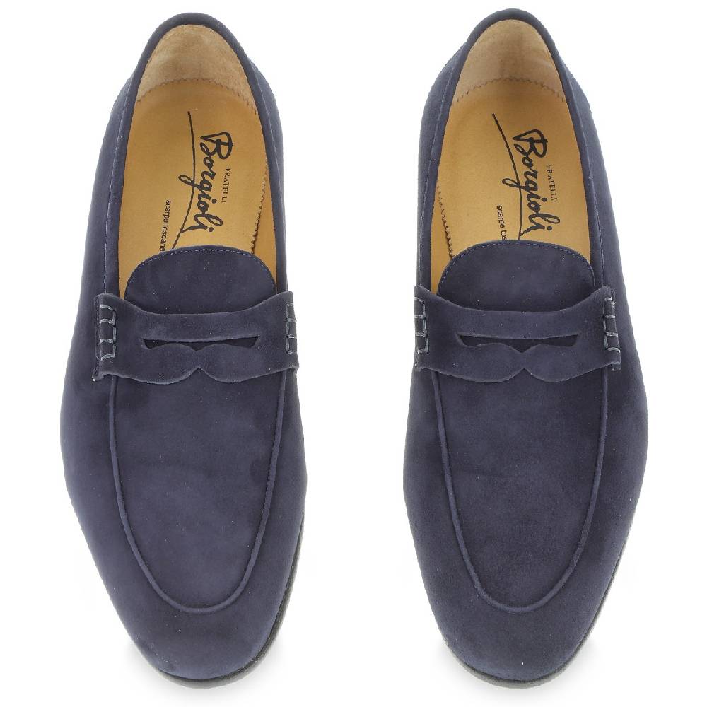 Lartigiano Del Cuoio Mocassino penny in camoscio blu fatto a mano da Fratelli Borgioli Shopping Online